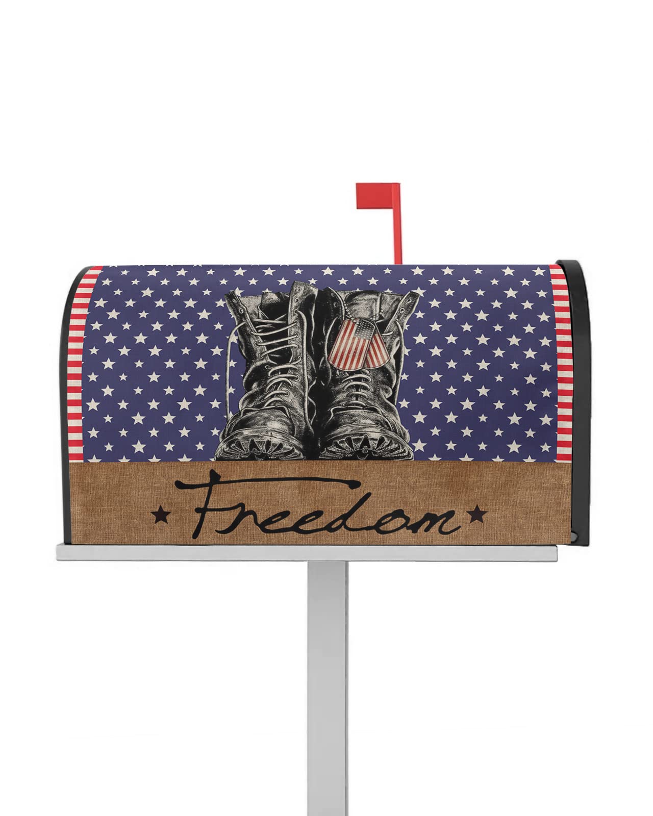 Freedom Boots Mailbox Covers Magnetic Standard Size,Decorative Post Letter Numbers Box Wrap Decoration Covers Accessories for Garden Yard Outdoor Décor,Independence Day Stripes Stars Flag 21.7"x18.5"