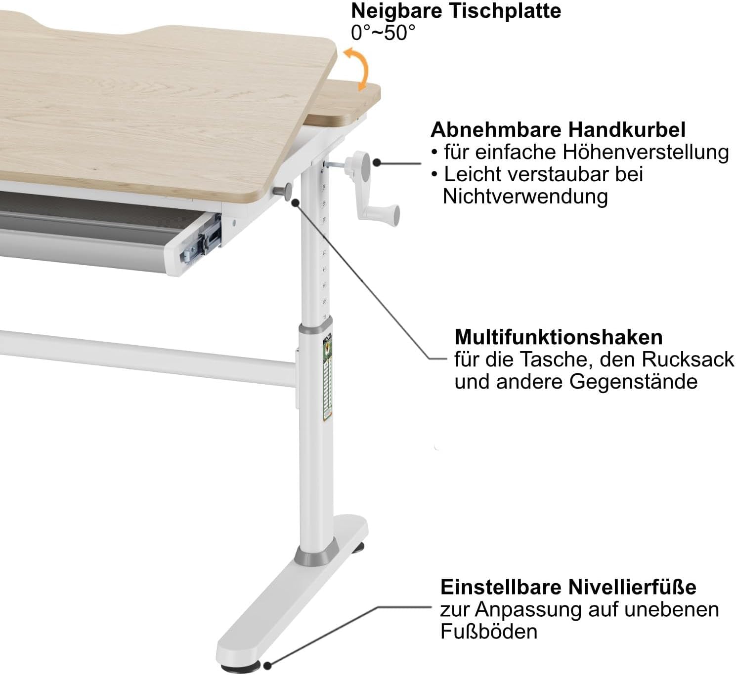 HOKO Schreibtisch Höhenverstellbar，Holz 100x60