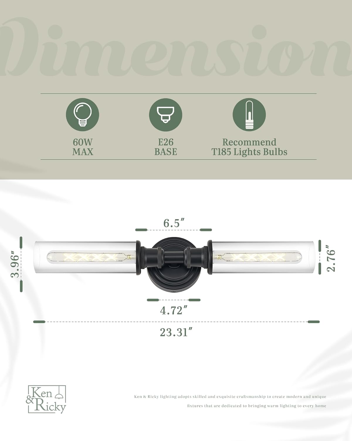 Ken & Ricky Modern Bathroom Sconces Set of 2, Matte Black Bathroom Wall Sconces,24-Inch Wall Sconce Light Fixtures Side of Mirror for Bathroom Living Room Bedroom