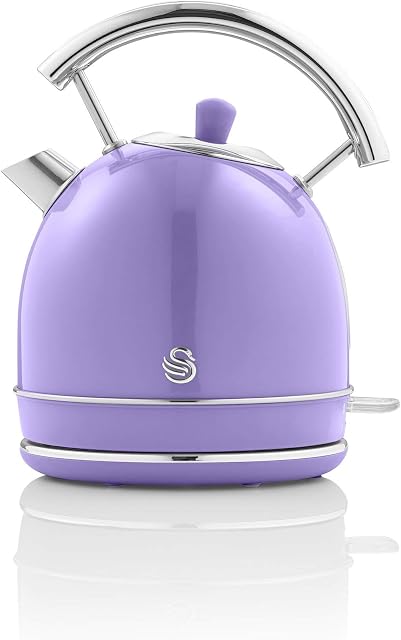 Swan Retro 1.8 Litre Dome Kettle, Purple, Fast Boil, 3KW, 360 Degree Rotational Base, Stainless Steel, SK14630PURN