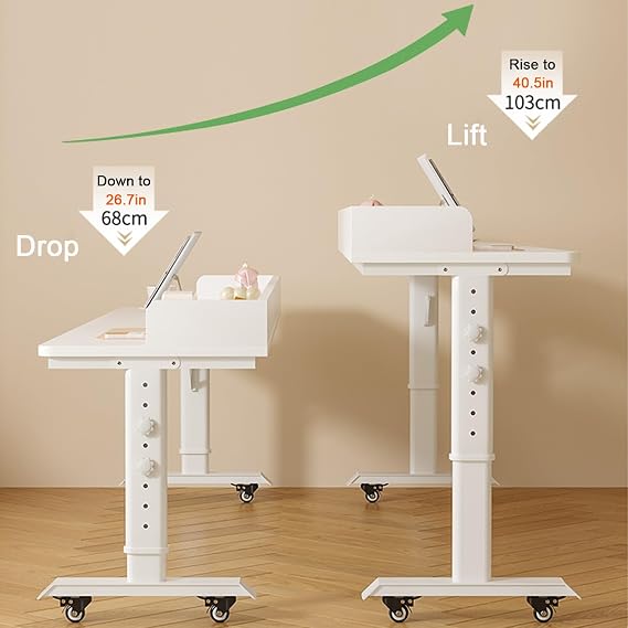 YVYKFZD Mobile Overbed Table with Wheels, Bedside Table King Size, Over Bed Table Adjustable Height, Standing Medical Over Bed Desk with Heavy Duty Metal Legs (Color : A, Size : 120x40cm/47.2x15.7in
