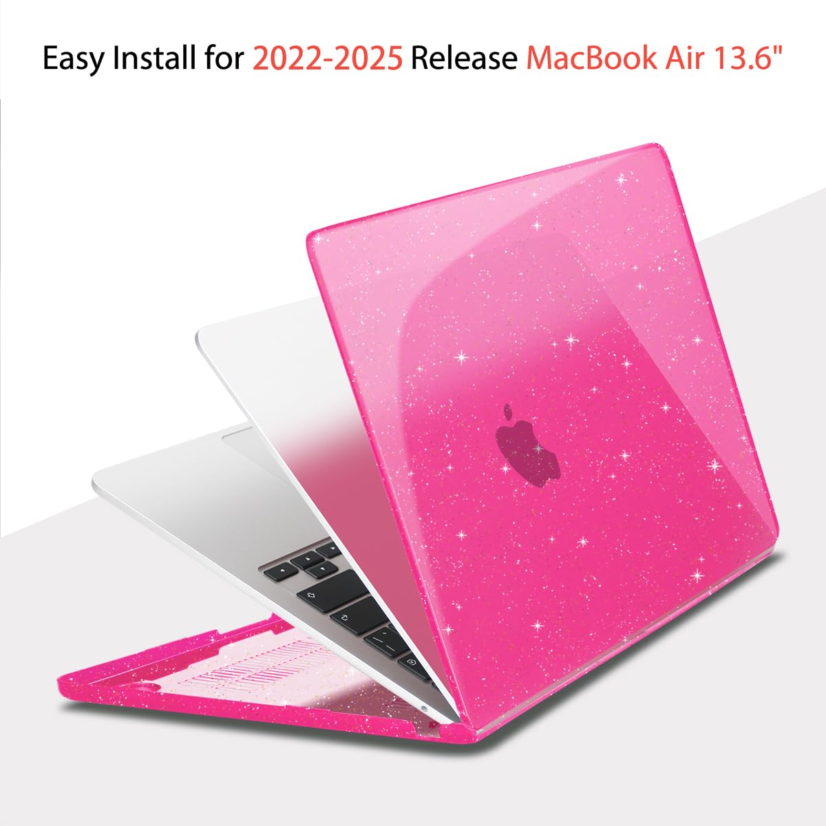 Teryeefi Funda con purpurina para MacBook Air de 13 pulgadas M3 M2 Chip Release 2022-2024 2025, compatible con el modelo A2681/A3113, carcasa rígida con cubierta de teclado para MacBook Air de 13.6