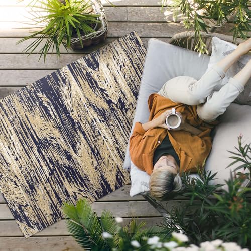 Tapis d'extérieur 80x120 cm en PVC jaune à rayures pour terrasse