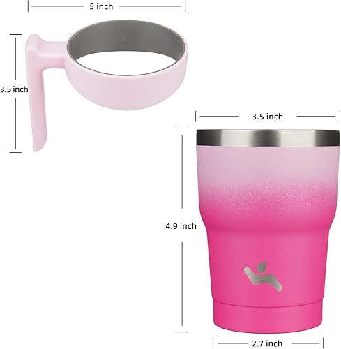 Miniatura 4 de Vaso de 10 onzas con asa y 2 pajillas, 2 tapas, botella de agua aislada de acero inoxidable al vacío, taza reutilizable para viaje, Sakura