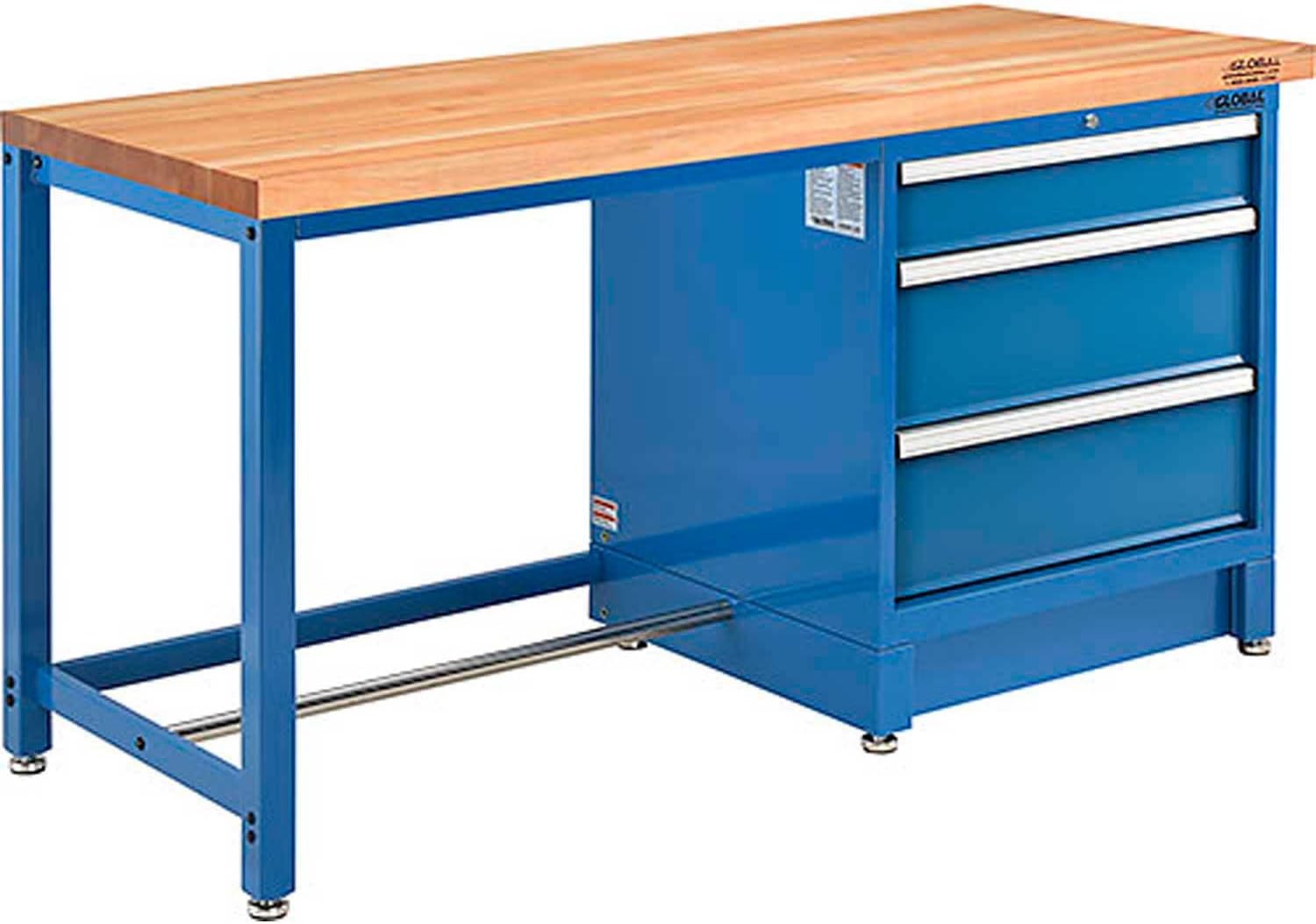 Global Industrial 72Wx30D Modular Workbench, 3 Drawers, Maple Butcher Block Square Edge, Blue