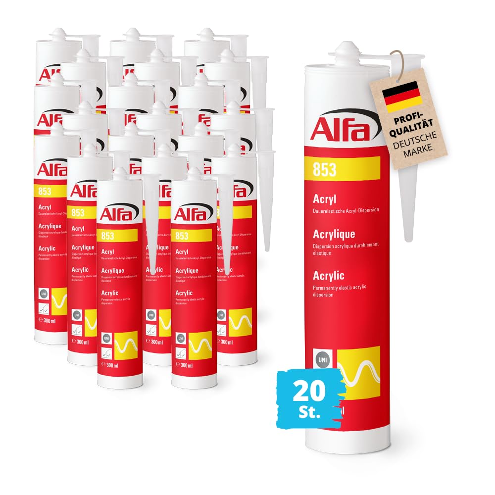 20x Alfa Acryl-Dichtstoff 310 ml weiß Profi-Qualität universelle Anwendung, Profi-Qualität, Maler-Acryl, witterungsbeständig, geruchlos, lösemittelfrei, stark haftend