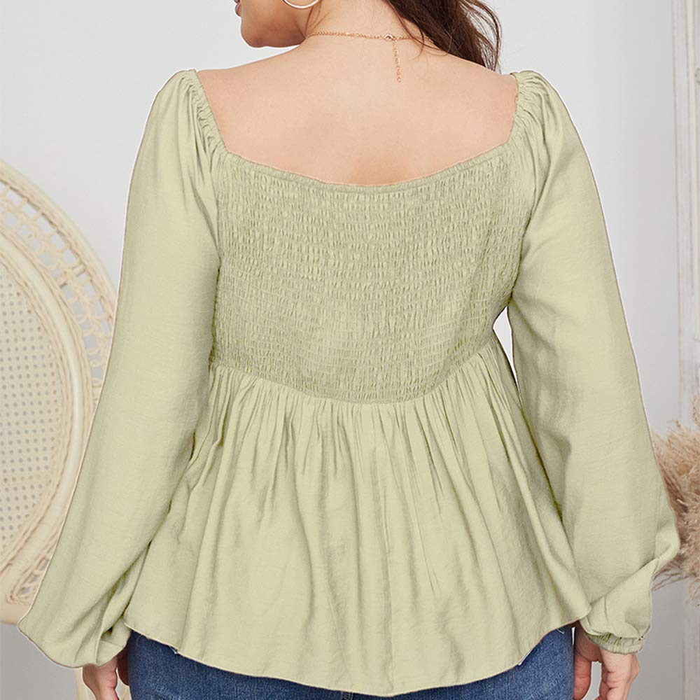 Top Donna A Maniche Lunghe Con Scollo Quadrato – Maglietta Slim Fit A Coste, Verde, Taglia XL, Autunno - 2