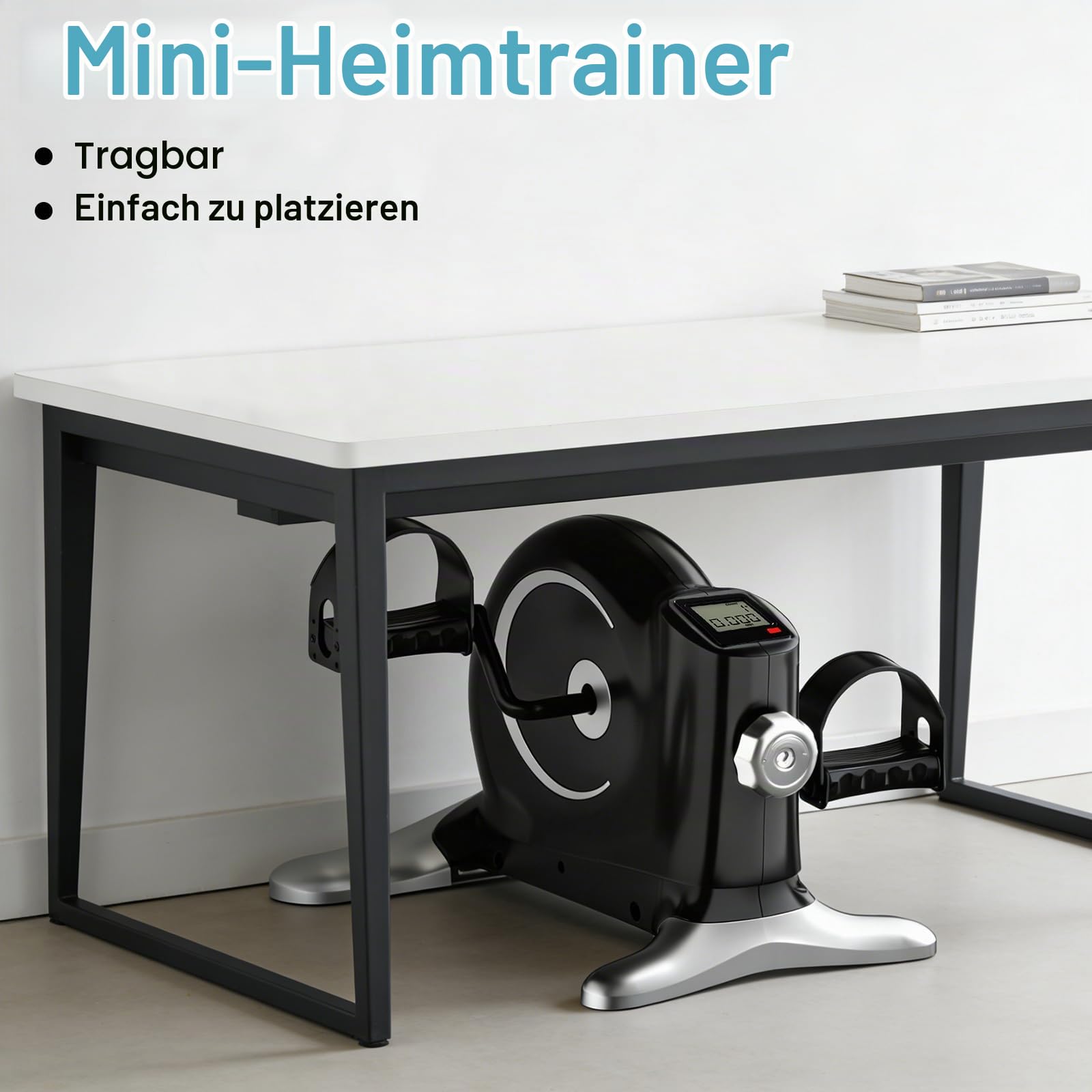 TODO Pedaltrainer für Senioren mit LCD-Display, Mini Bike Heimtrainer Schwarz, Verstellbarer Widerstand, mit Befestigungsband, Leise & Robust Tischfahrrad für Zuhause und Büro