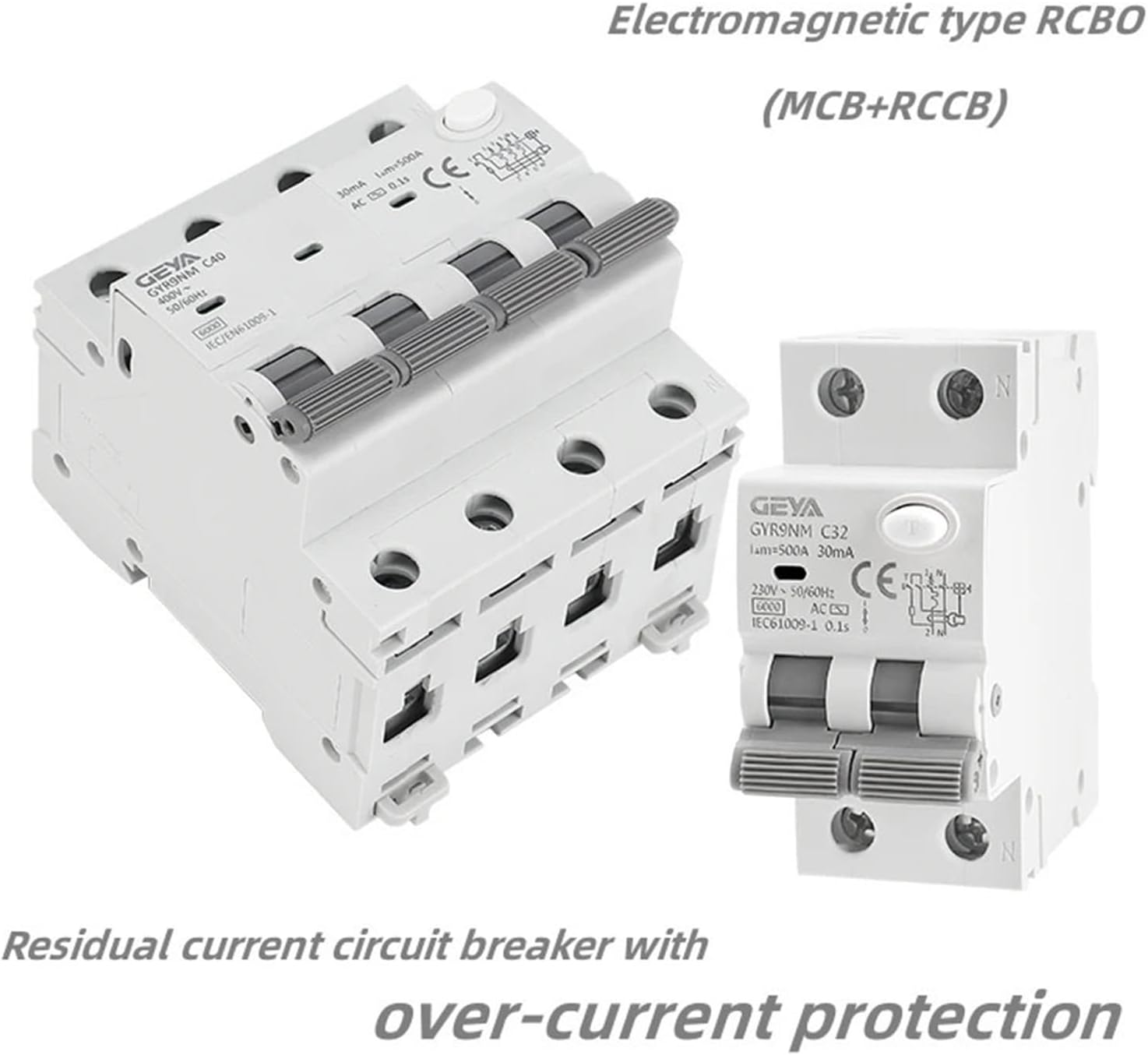 GYR9NM AC Type RCBO 2P 4P Magnetic Circuit Breaker with Over Current and Leakage Protection Din Rail 10A 16A 25A 32A 40A(100mA,2P 32A)