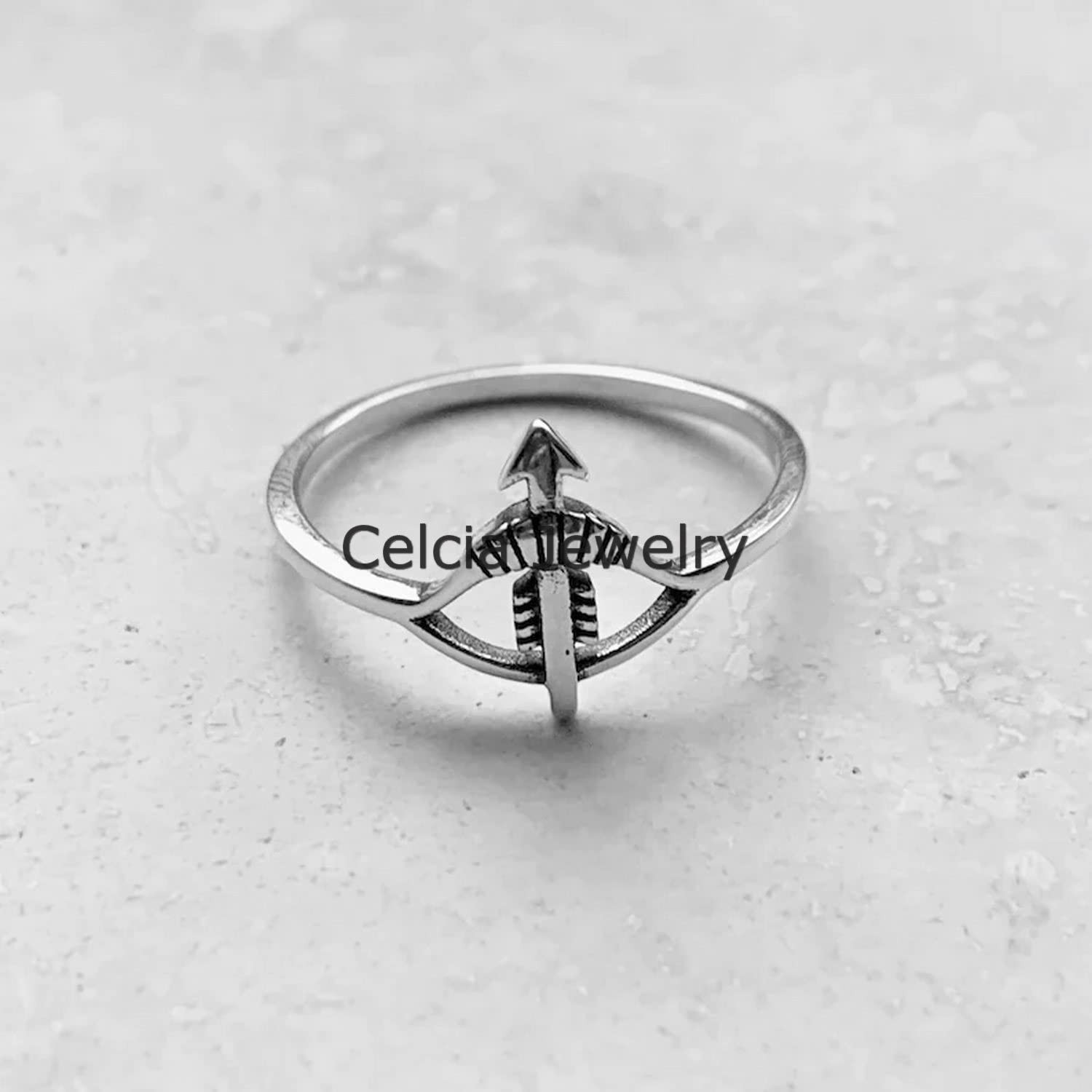 Anello d'argento puro 925 con fiocco e freccia, anello con fiocco, anello di dichiarazione, anello delicato, anello religioso, anello bohémien Boho, anello minimalista, anello per la festa della mamma