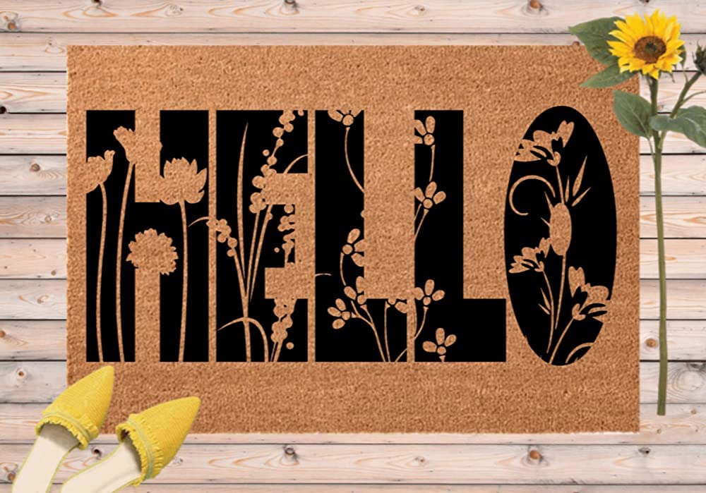 Hello Spring Doormat,Summer Doormat,Floral Welcome Mat,Spring Summer Outdoor Decoration,Gift for Women,Home Decor Door Mat 36X24 Inch