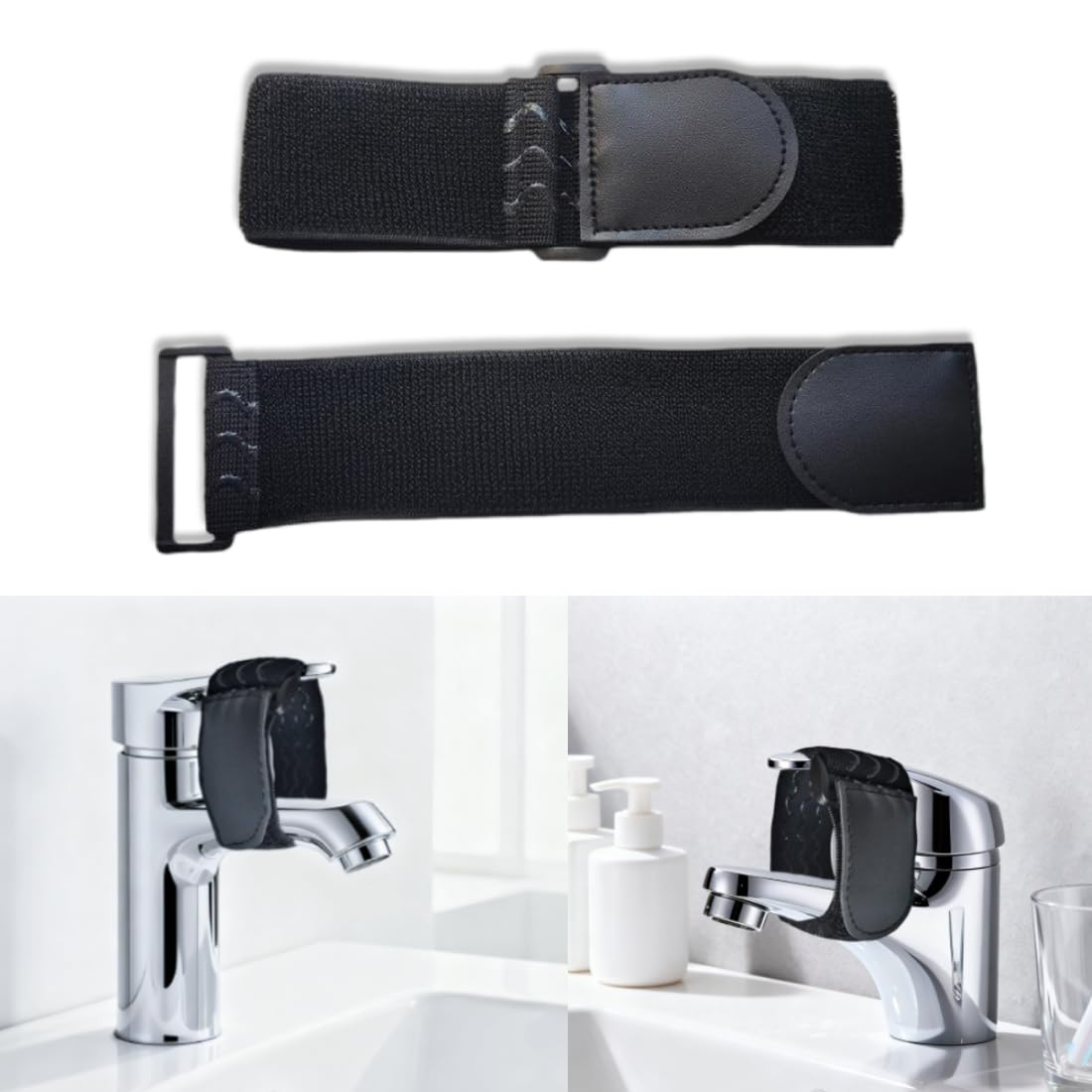 Kindersicherung, Verhindert, dass Kinder den Wasserhahn öffnen, Wassersicherheit für Kinder, Elastisches Band mit Klettverschluss, Wasserhahnzubehör, Geeignet für Küche, Bad (2 Stück, Schwarz, 5*30cm)