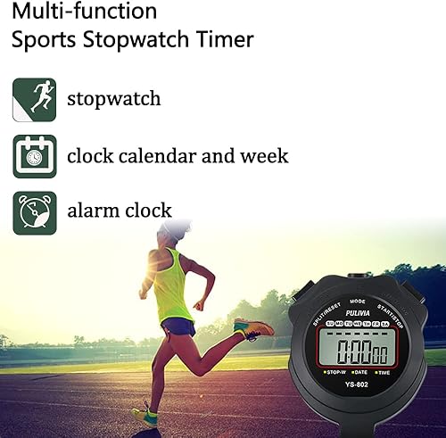 Miniatura 2 de PULIVIA Stopwatch Sport Timer Lap Split Digital Stopwatch with Clock Calendar Alarm, Large Display Shockproof Stopwatch for Coaches Swimming Running