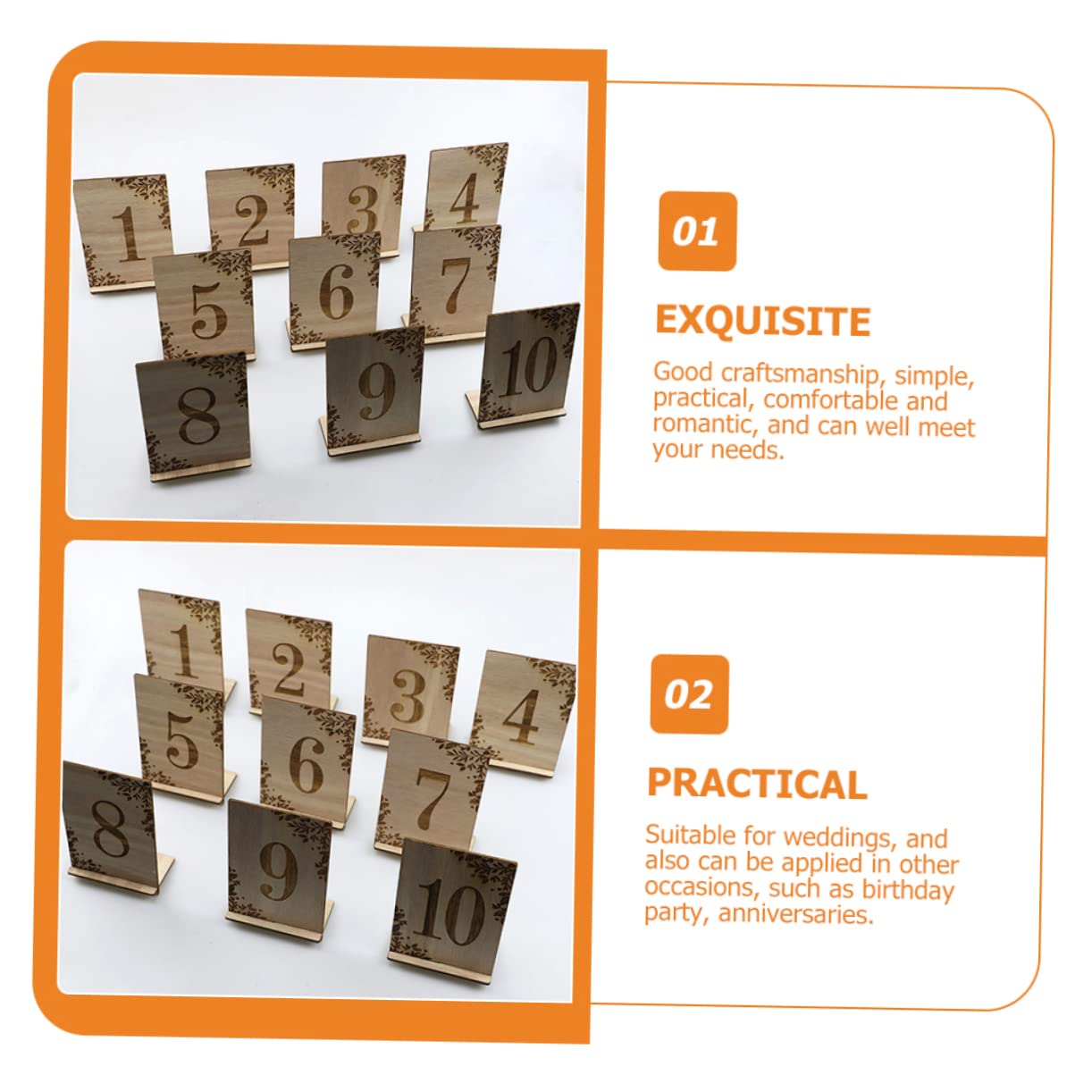 STOBAZA Elegant 10pcs Wooden Table Numbers for Wedding 1-10 Rustic Sturdy Numbers Sign Wedding Decorative