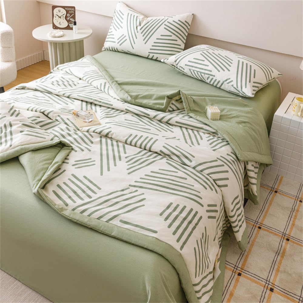 Mateju Bettüberwurf Tagesdecke de Gesteppt, Baumwolle Tagesdecken Überwurf Atmungsaktive Leicht Dünn Sommerdecke,Steppdecke Weich Sofaüberwurf,Blumenmuster (Grünes geometrisches Must,200 * 230cm)