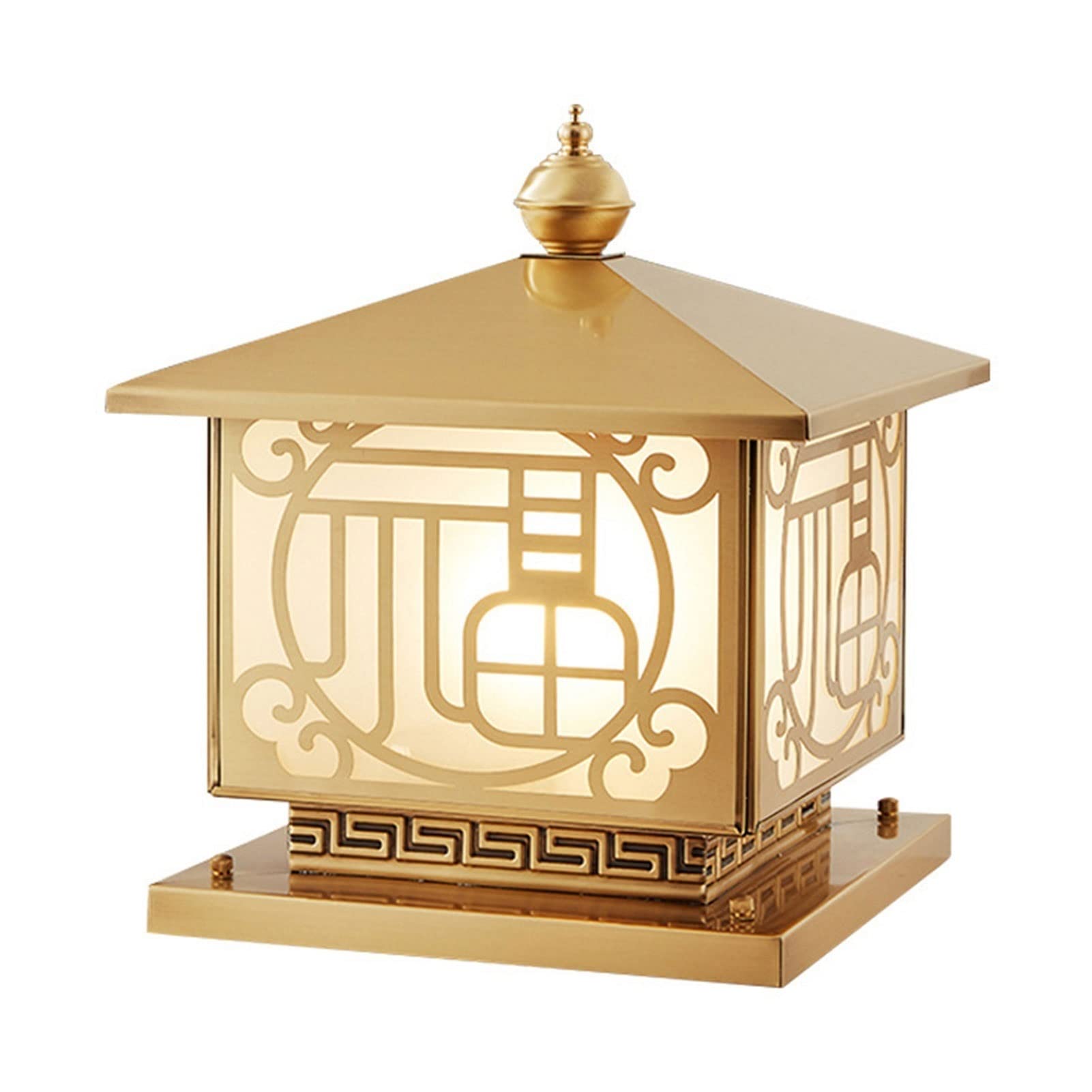Poteau lumineux extérieur terrasse colonne de jardin lanterne cuivre et verre 40cm