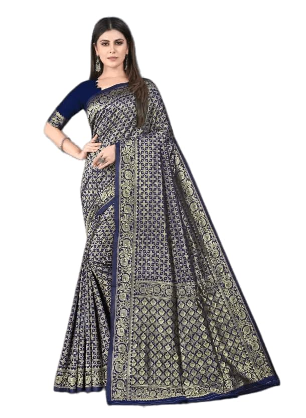 Image of StyleScope Women's Kanjivaram Banarasi Jacquard Silk Saree With Unstitched Blouse Piece (Silk Mix)