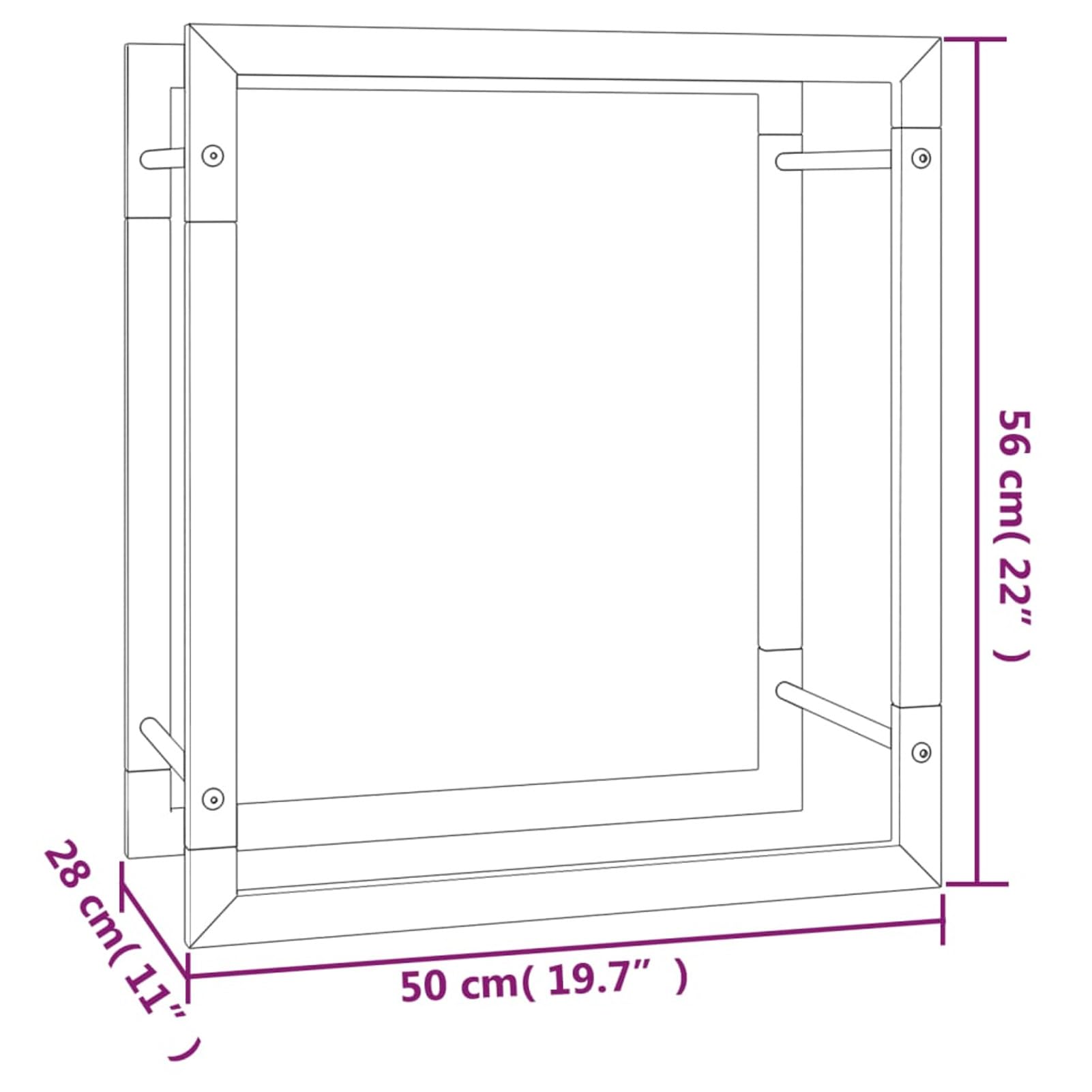 Portalegna Nero Opaco 50x28x56 cm Acciaio, Portalegna, Scaffale Portalegna, Portalegna in Metallo per Ventilazione, Portalegna per Esterni o Interni, Porta Legna