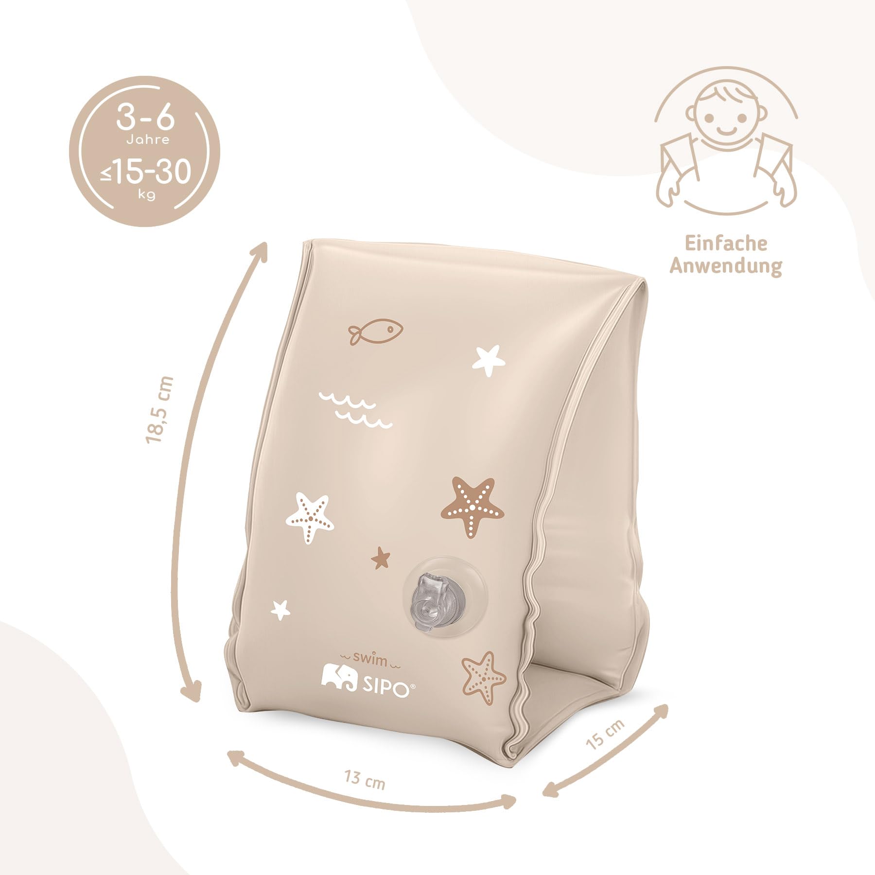 SIPO Bouée rose pour enfants de 3 à 6 ans - Aide à la natation gonflable pour apprendre à nager - 15-30 kg - Pour les vacances à la piscine, les vacances et le plaisir aquatique (beige)