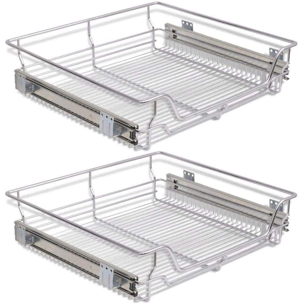 BAKAJI Set of 2 Telescopic Drawers, Telescopic Drawers, Kitchen Furniture, Removable Shelf, Space-Saving with Stainless Steel Rail (60 cm, Set of 2)