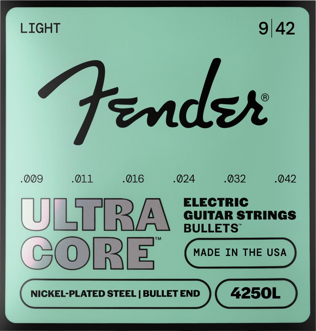 Fender Ultracore™ "Bullets" 4250L Guitar Strings, Nickel-Plated Steel, Bullet End, Gauges .009-.042, (6)
