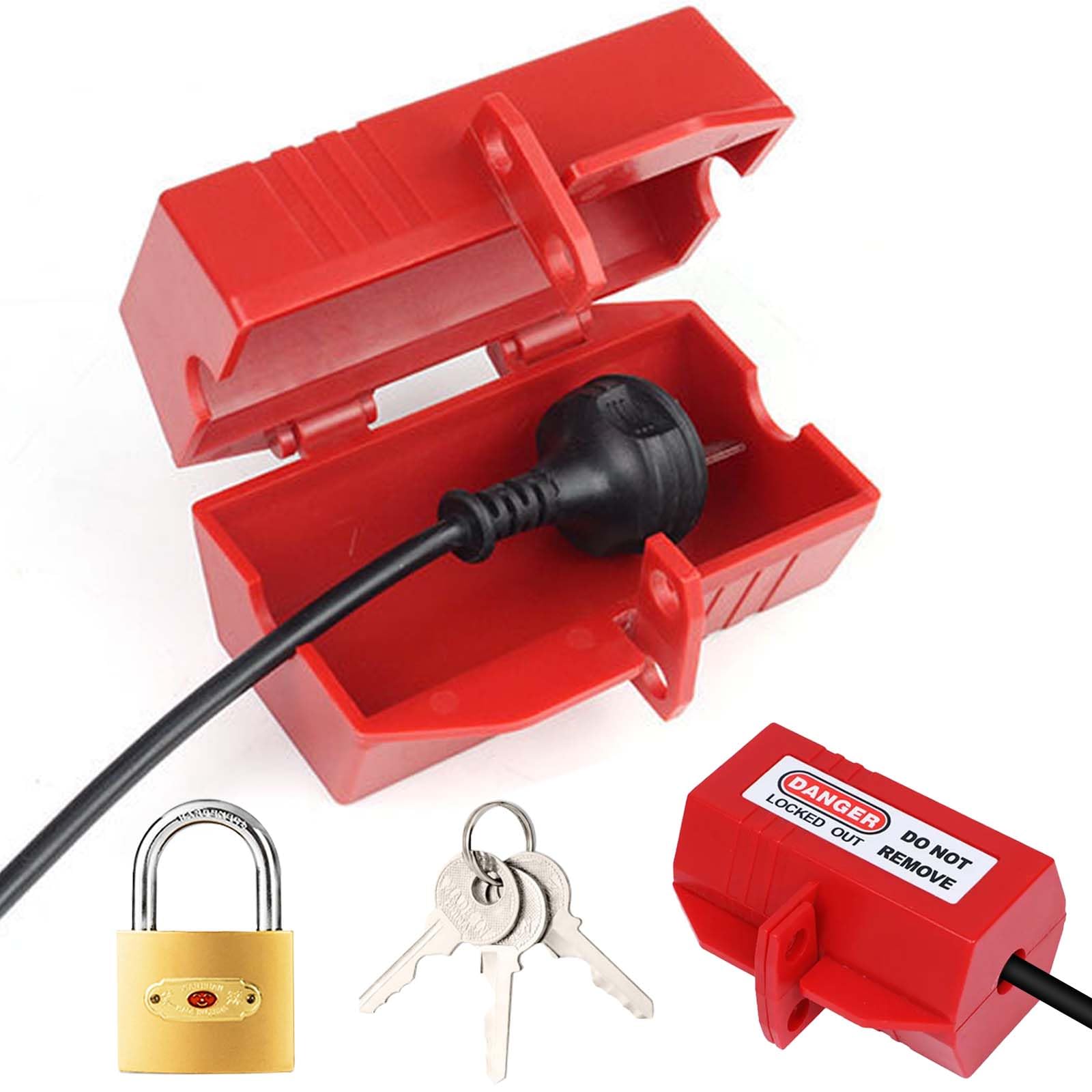 Washing Machine Plug Lock, Power Plug Protection Box with Padlock, Safebox for Plug 119 x 66 x 66 mm, Socket Lock Lockable Prevent Electricity Theft, Plug Safebox, Red