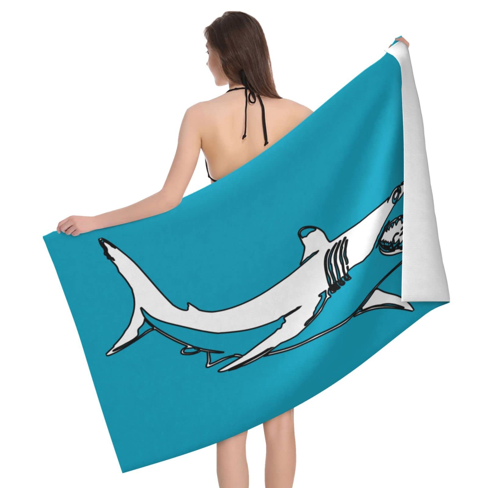 Lawenp The Shark is Coming Beach Towel, Lightweight Sand Free Quick Dry Microfiber Absorbent Bath Towel for Kids, Adults, Swimming, Bath, Yoga, Pool, Travel, Camping 32"X52"