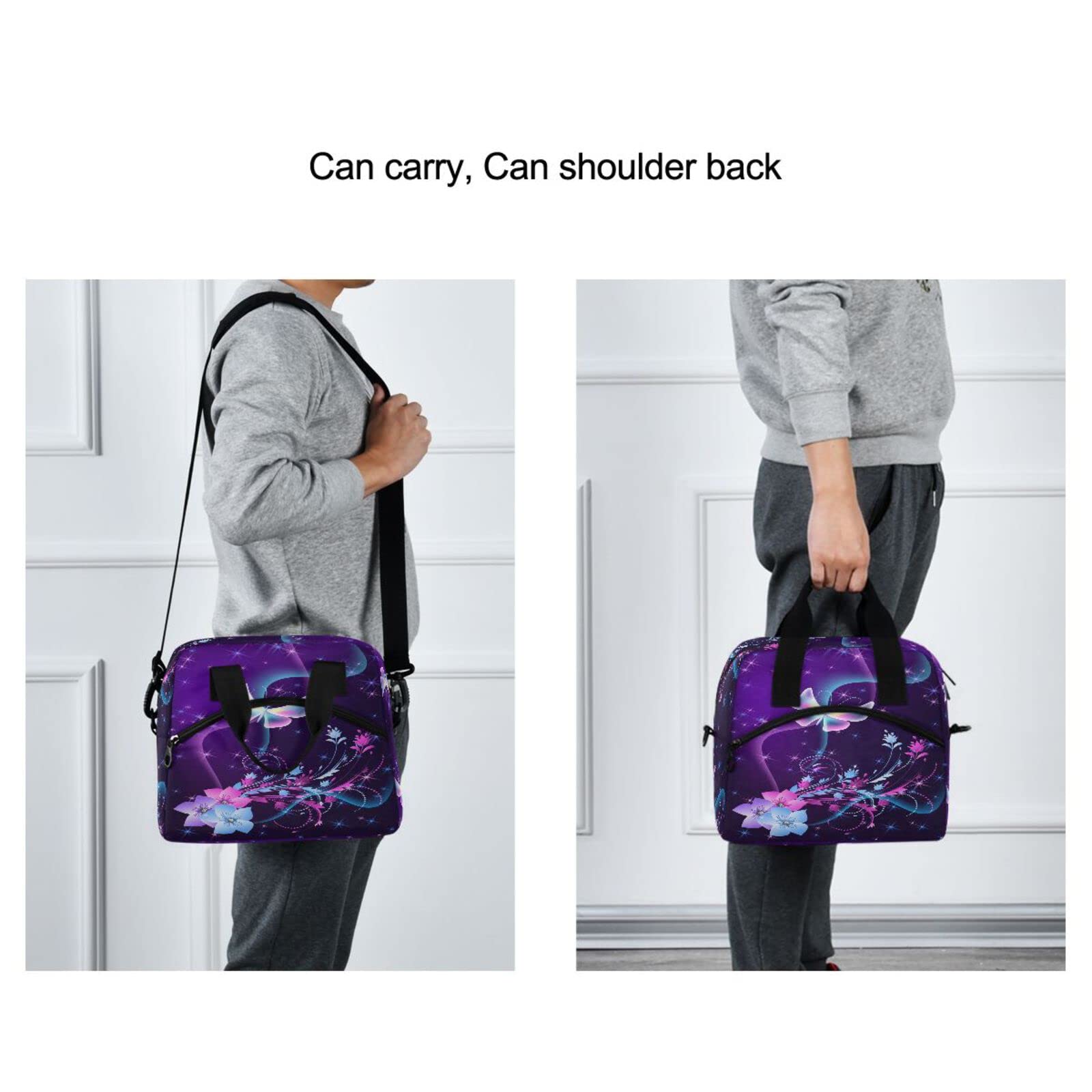 Butterfly Purple Insulated Lunch Bag Reusable Lunch Tote Bag Lunch Box for Women Men Adult Cooler Bag with Adjustable Shoulder Strap Leakproof for Work School Picnic