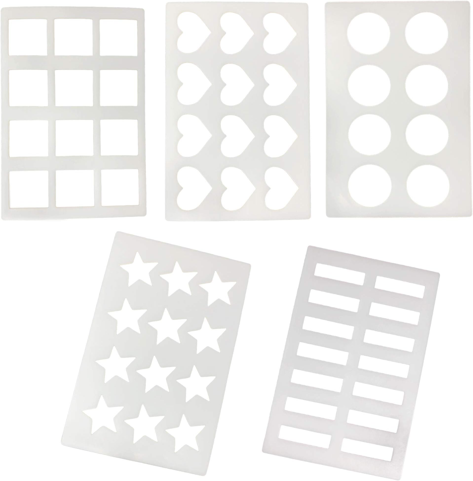 5 Assorted Chocolate Chablon Cookie Caramel Truffles Stencil Mold with Different Designs for Cake Decoration, Candy Making, Baking Craft - Star, Square, Rectangle, Circle, and Heart Shape