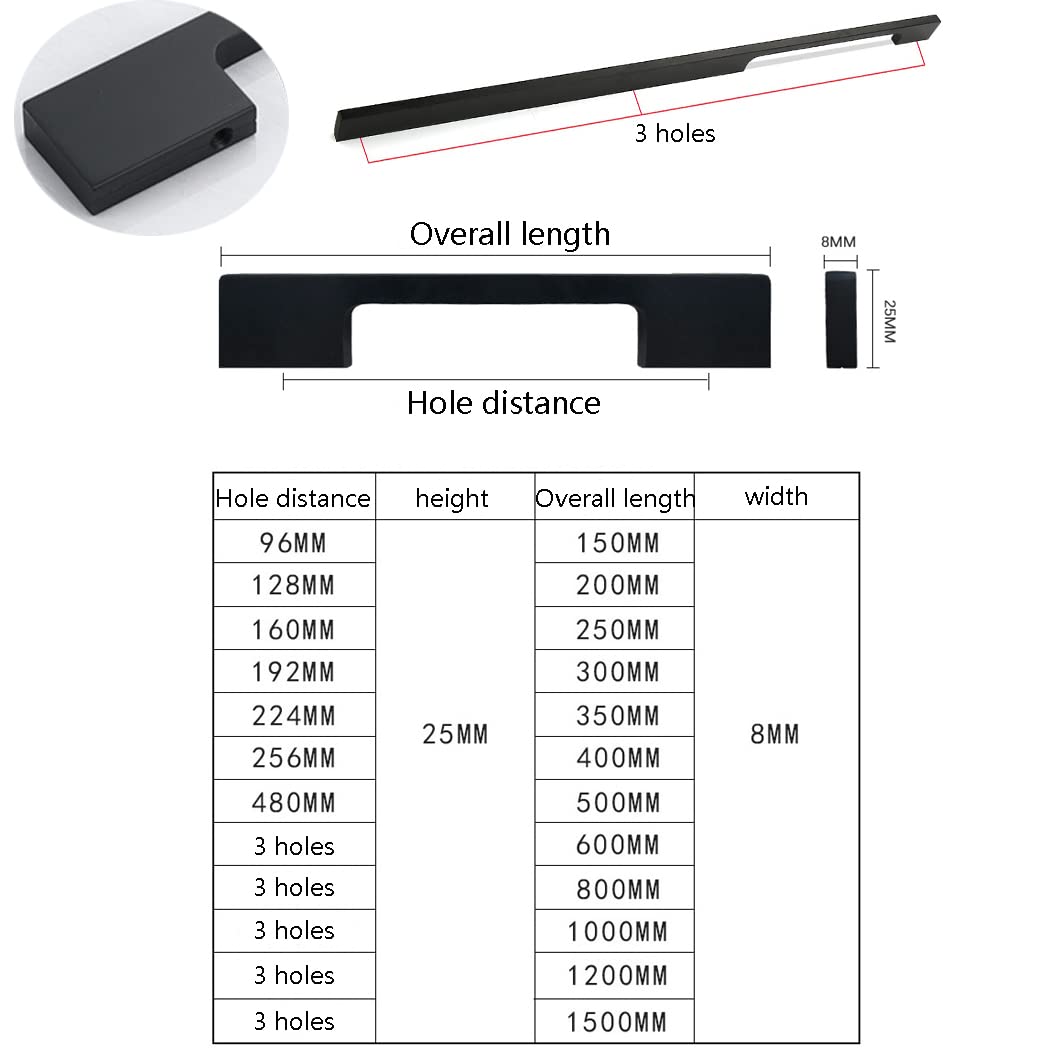 Maniglie per Mobili Lega di Alluminio Pomelli per Porta Pomolo Maniglione da Cucina Maniglia del Cassetto Maniglie Cabinet Maniglia Cucina Nero 2 Pezzi (Overall length 1200mm)