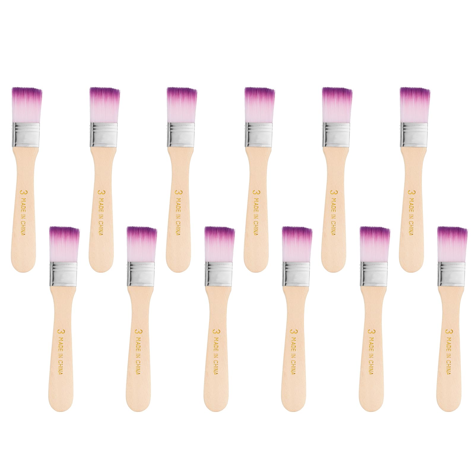 PATIKIL 12 Pcs Paint Brush Set, 143mm Nylon Bristle Flat Brushes with Wooden Handle DIY Art Painting Supplies for Acrylic Oil Watercolor Painting Wall Door Trim Paint, #3 Purple/White