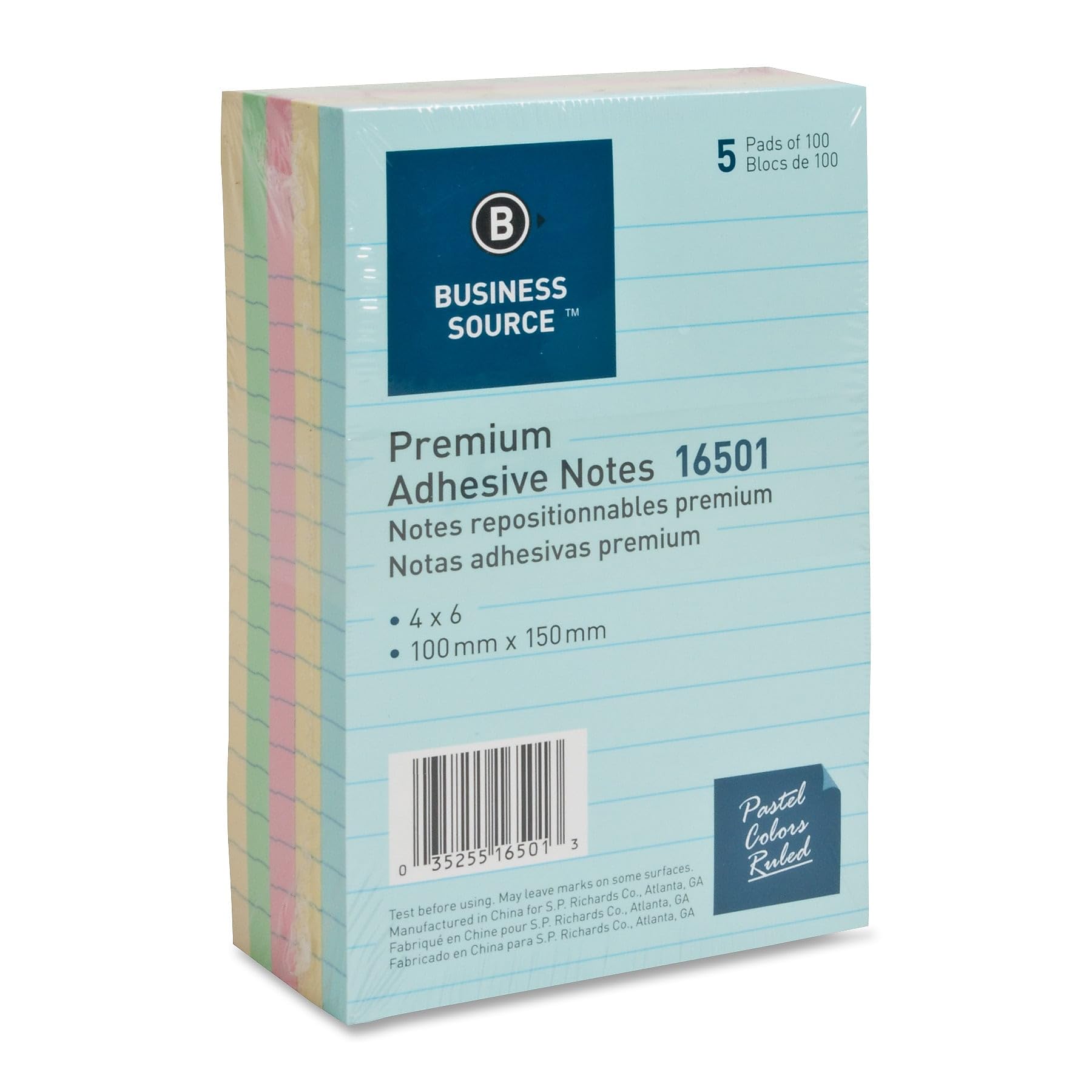 Negocios Fuente rayas adhesivo Nota – autoadhesivas, sin disolventes, adhesivo – 4 "x 6" – varios colores Pastel – 5/PACK