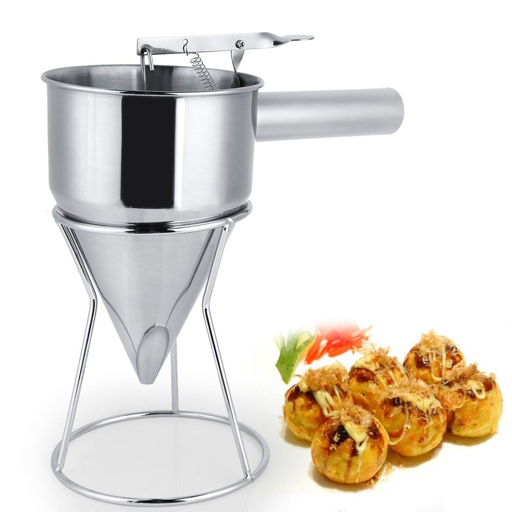 Pancake Batter Dispenser,Stainless Steel Baking Funnel with Bracket,Cake Desserts Making Funnel Pancake Waffle Batter Dispenser,Kitchen Cooking Octopus Ball Maiking Funnel