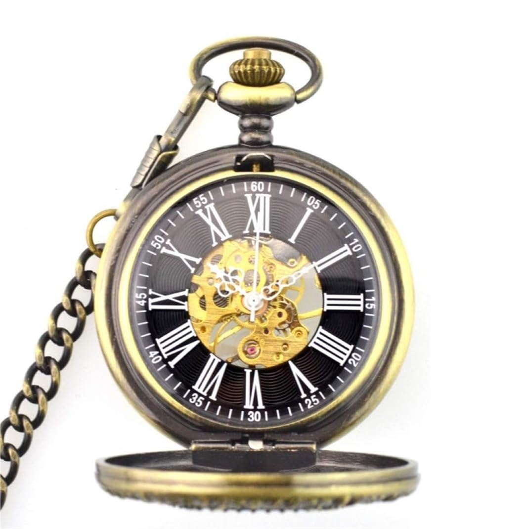 Dekoracja Zegarka Kieszonkowego Zegarek kieszonkowy Steampunk Rzeźbione kwiaty Ręcznie nakręcany Mechaniczny Cyfry rzymskie Szkielet Akcesoria Do Kostiumu(D)