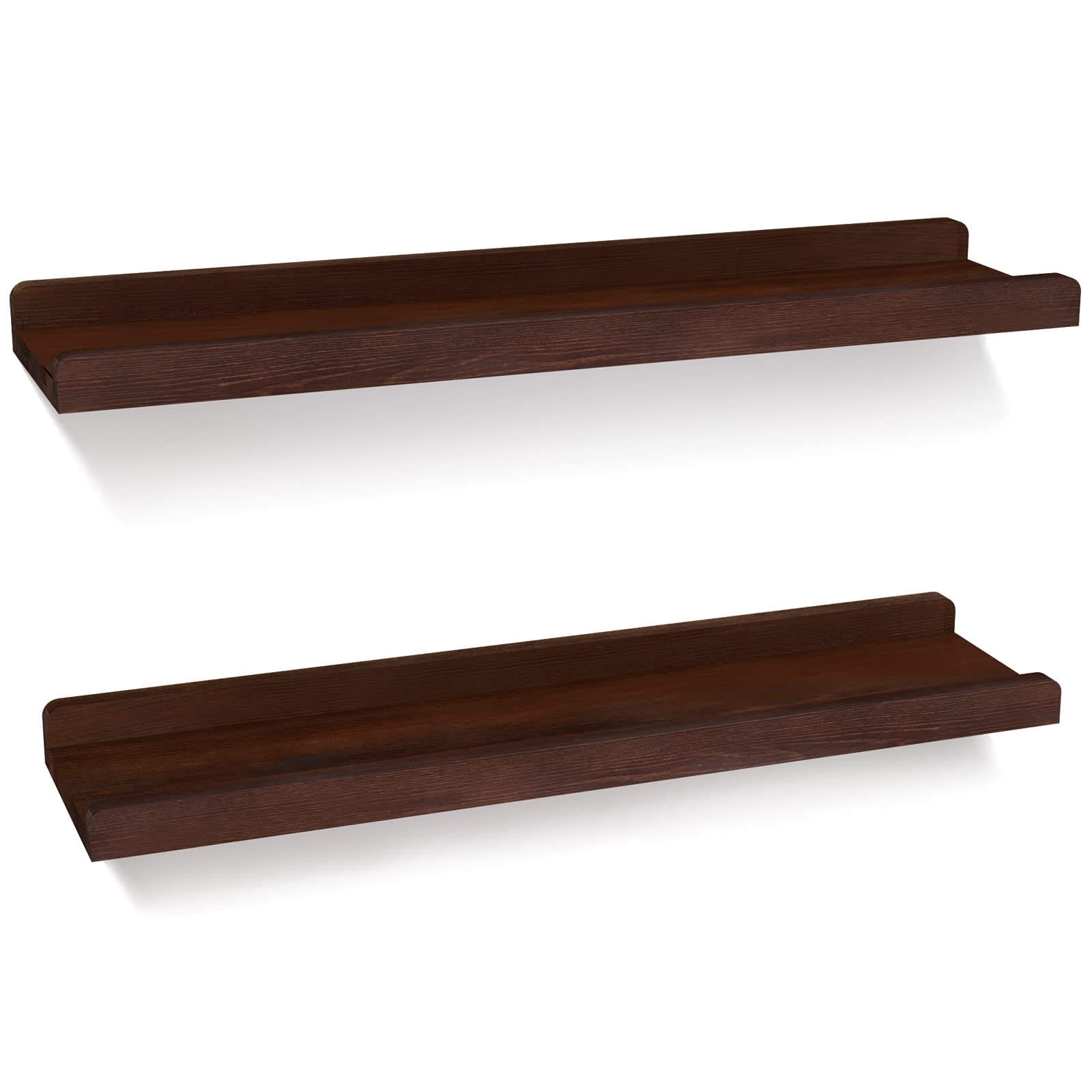 Love-KANKEI Floating Shelves Wall Mounted Set of 2, 23.6 Inch Wood Storage Wall Shelves for Bedroom Living Room Bathroom Kitchen Office and More Dark Walnut