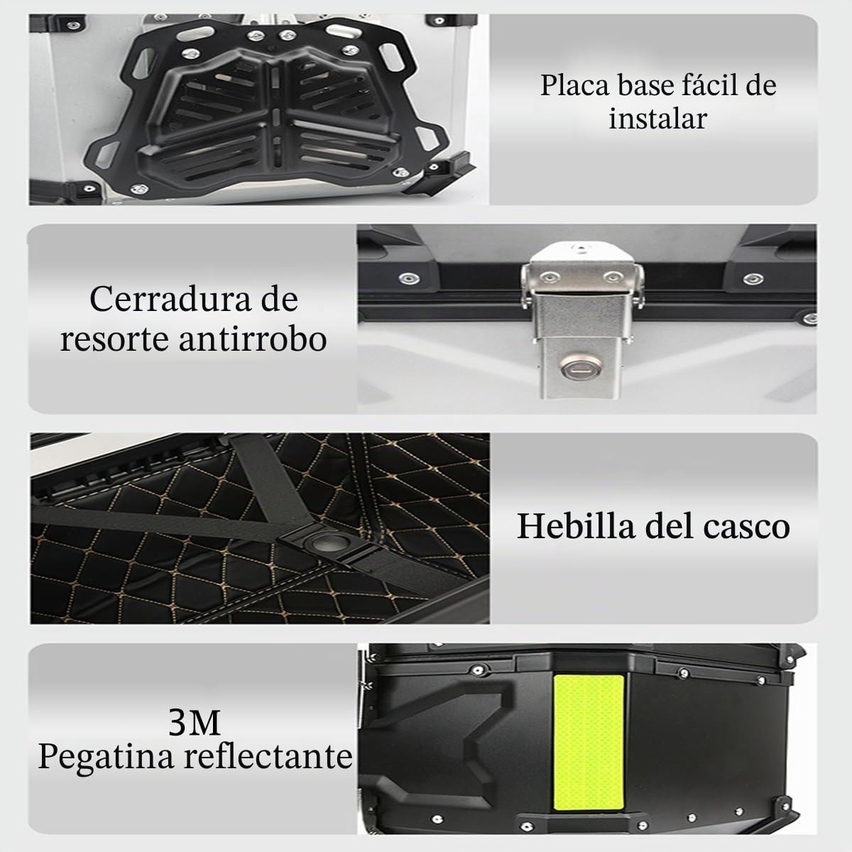 Baúl para Moto 36L 45L 55L 65L - Maletero Impermeable con Llaves Y Accesorios, Caja De Almacenamiento, Topcase Aluminio Universal (Color: X-Black, Tamaño: 36L)