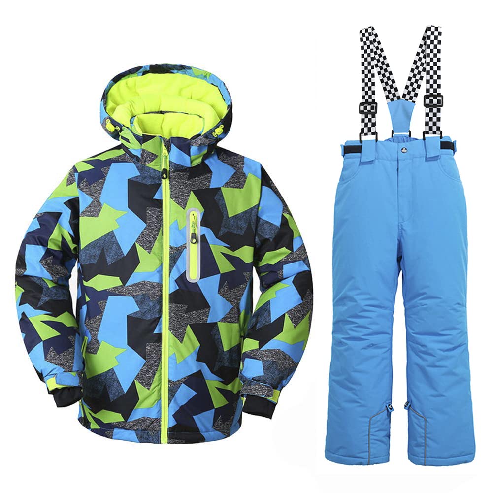 WOWULOVELY Big Boy's 2-Piece Colorblock Snow Pants and Jacket Snowsuit Ski Suit