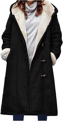 Ceboyel Abrigos largos de invierno para mujer, chaquetas de gran tamaño con capucha, forro polar grueso, abrigo cálido, ropa de moda