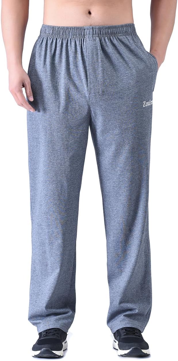 Zoulee Men's Front Zip Open-Bottom Sports Pants Sweatpants Trousers