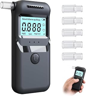 Éthylotest Électronique,Homologué Alcootest Professionnel avec Écran LCD Numérique 5Embouchure Réutilisables pour Usage Domestique Professionnel Portable Éthylomètre Haute Précision pour Voiture Fêtes