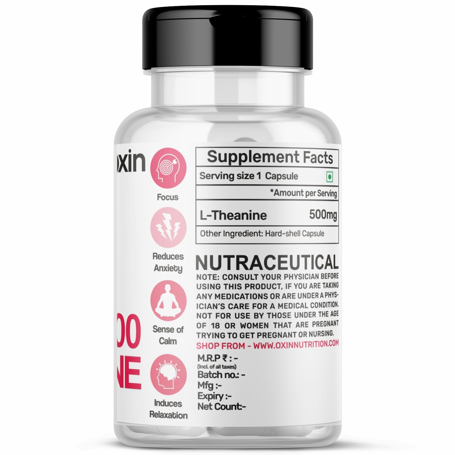 Oxin L Theanine 500mg Capsules Pure Series, 30 Capsules — Amazon image 2