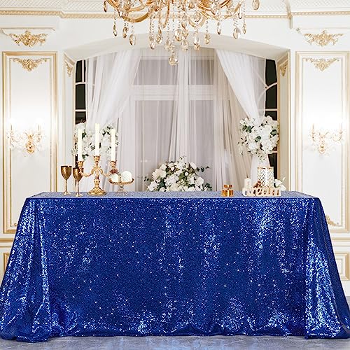 Image of Sequin Tablecloth Royal Blue Wedding Tablecloths for Round Table Blue Tablecloth Sequence Skirts Sequins Table Cloths Independence Day Parties 90x132 Inch