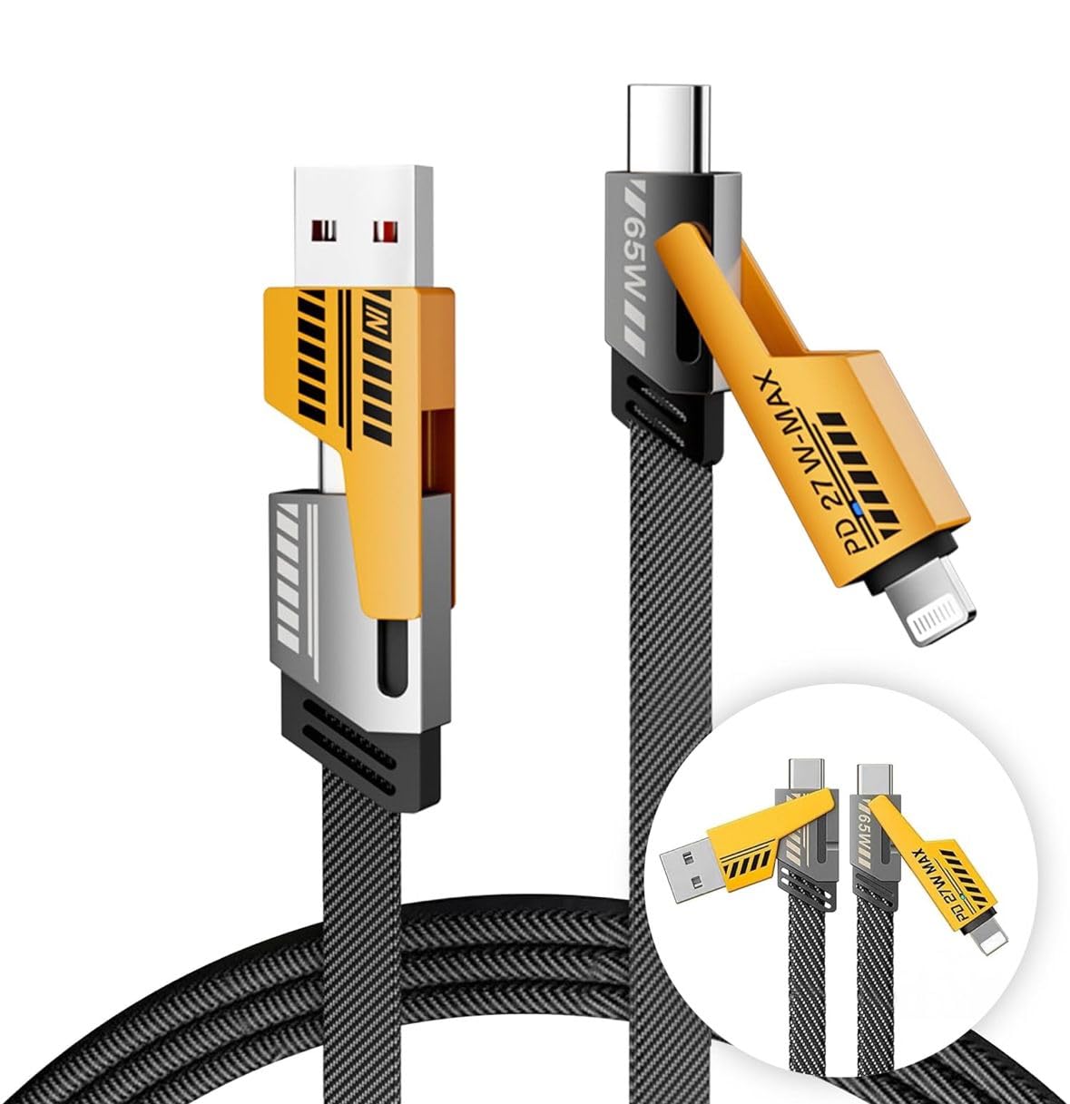 4 in 1 Multi Charging Cable, 100CM [65W] Fast Charging - Compatible with iPhone 16/15/14/13/12/11 Pro Max, Airpods, iWatch, iPad, MacBook, Samsung S24/S23/S22 & Google