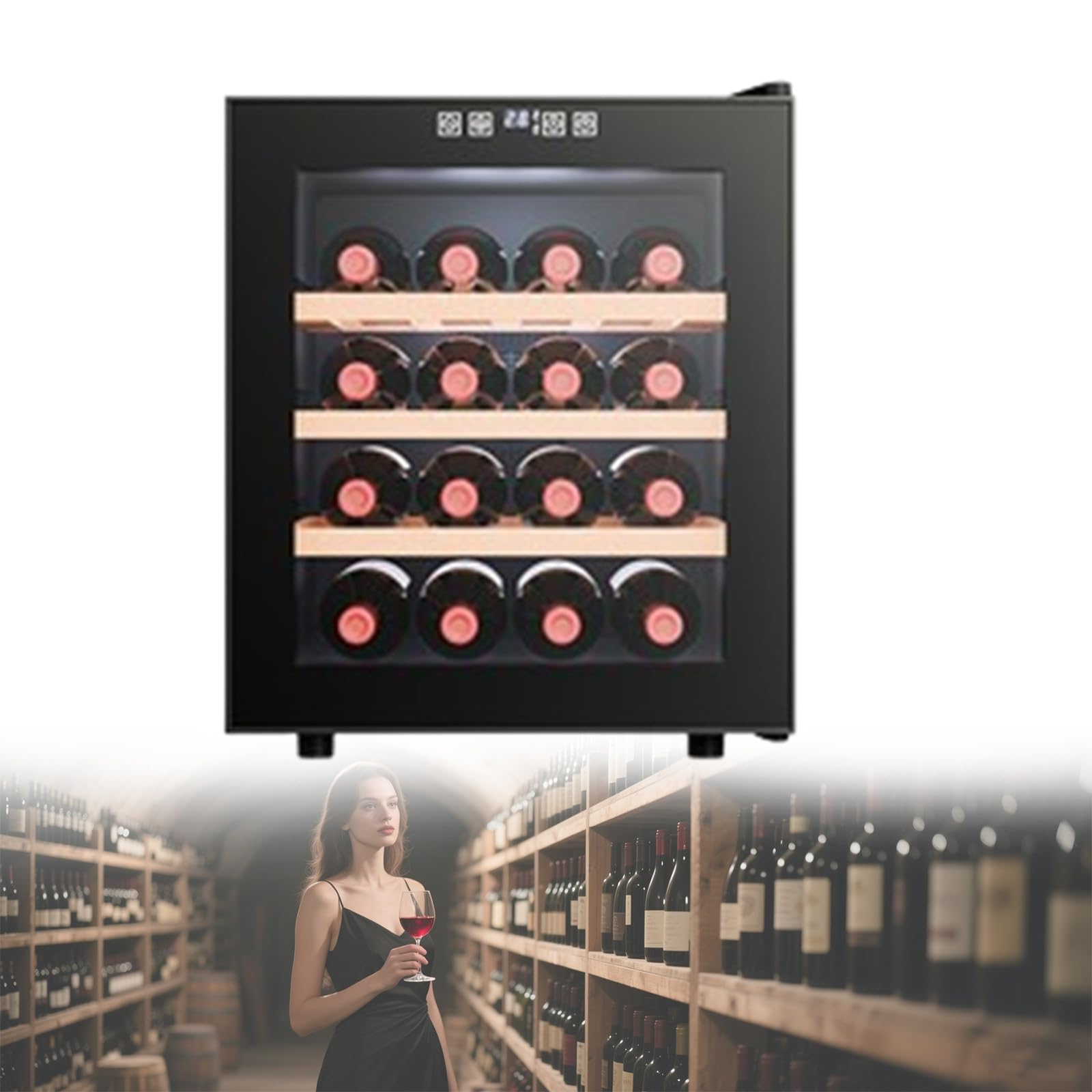 Kindevieft Cooler Refrigerator with Digital Controls, Undercounter Single Zone Red and White Wine Chiller, Home Beverage Refrigerator 16Bottle