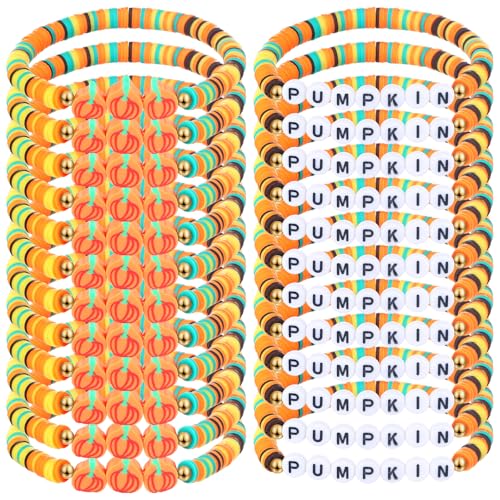24 Pack Fall Pumpkins Bracelets Gift Bulk Orange Adjustable Strin...