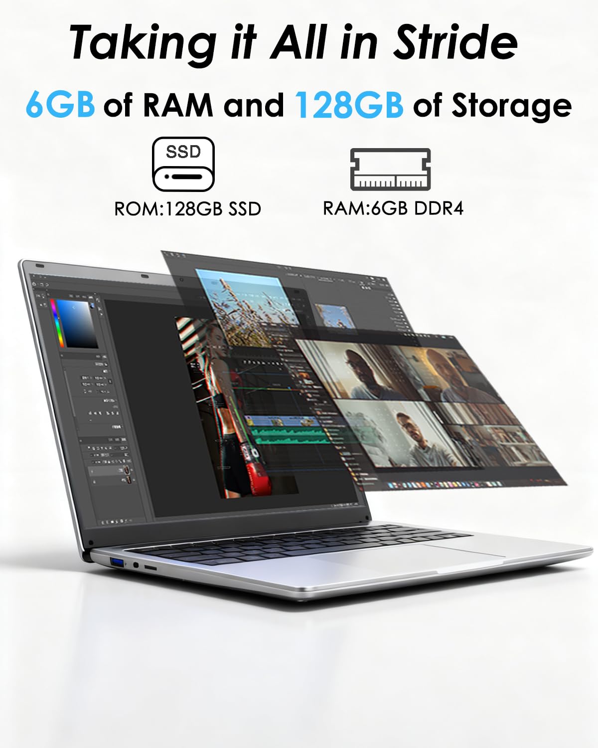 Kayoote Computer portatile da 15,6 pollici Win 11 Pro per studenti e affari, Celeron N4500 6+128 GB laptop con display FHD, IPS, Wi-Fi, BT, computer portatili per lavoro