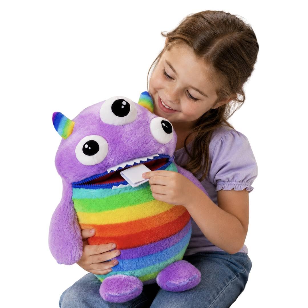Kids Zipper Worry Yummy Monster Zip Mouth Novelty Plush Soft Toy Purple