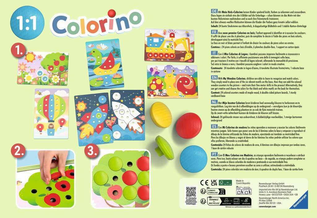 Ravensburger 24591 My Wood Colorino Children's Game for Learning to Colour, Plug-in Game Without Plastic with Wooden Stones, Games and Toys from 2 Years