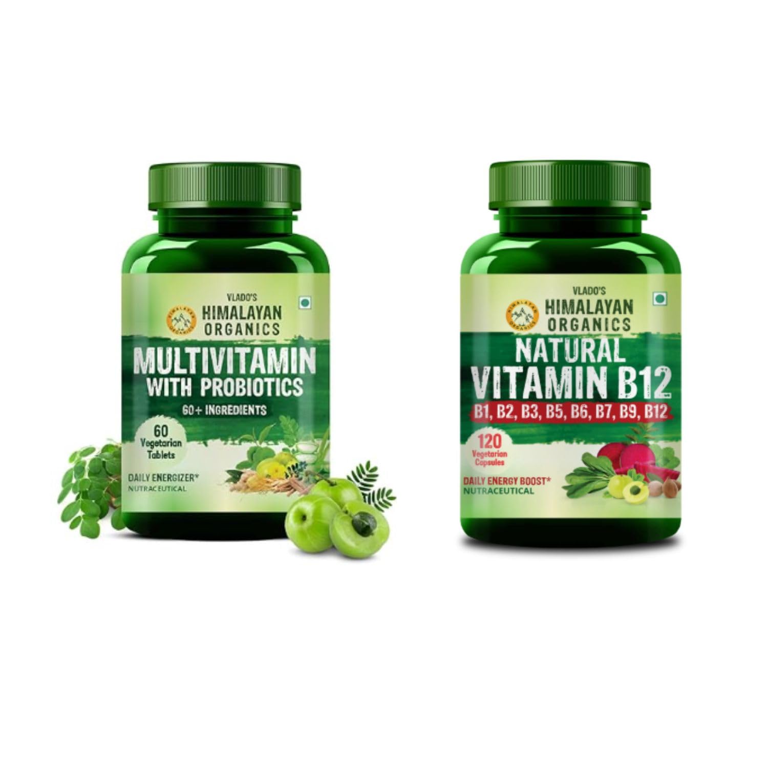 Vlado's Himalayan Organics Multivitamin with Probiotics 60 Veg Tablets + Plant Based Vitamin B12 120 Veg Capsules | Daily Multivitamin & B-Complex Combo | Supports Energy, Immunity, Brain & Overall We-image-29
