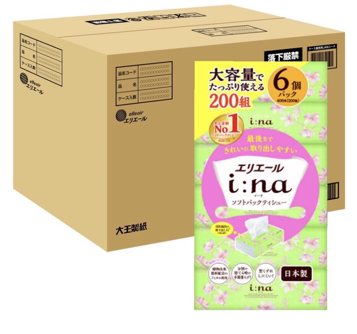 Amazon.co.jp: イーナ ティシュー ソフトパック 200枚入り 6